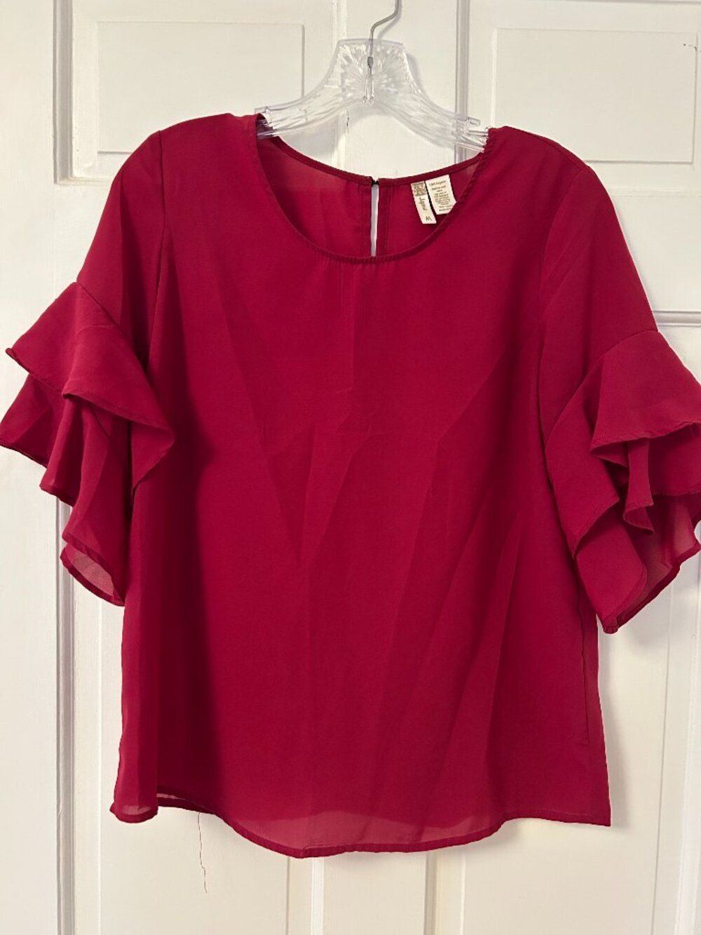 Japna Raspberry Blouse with Ruffle Sleeves Size Medium